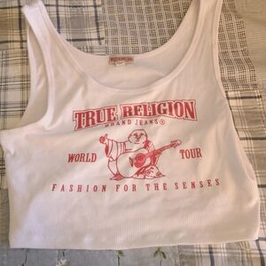 True Religion White and Red Women's Crop Top